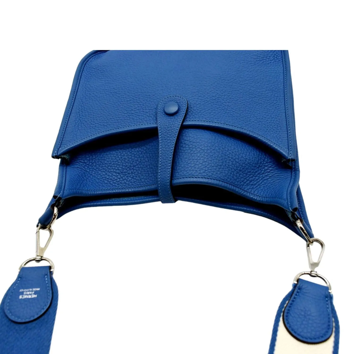 HERMES Evelyne PM Taurillon Clemence Crossbody Bag Blue
