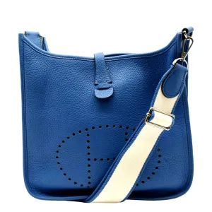 HERMES Evelyne PM Taurillon Clemence Crossbody Bag Blue