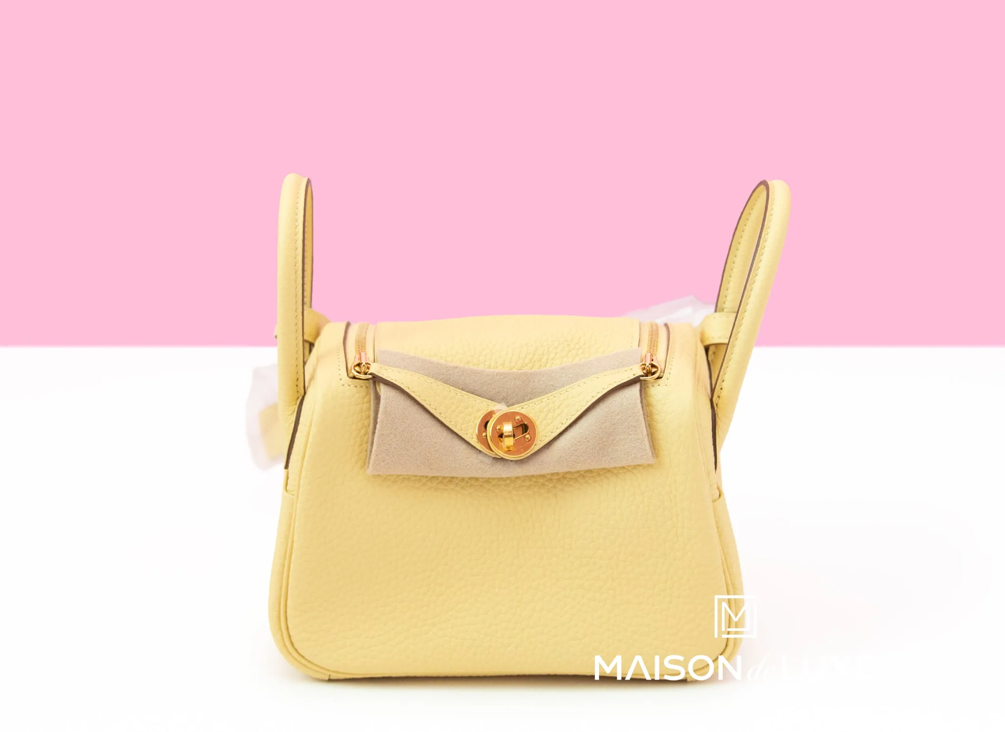 Hermes Mini Lindy 20 Jaune Poussin Clemence Gold Hardware