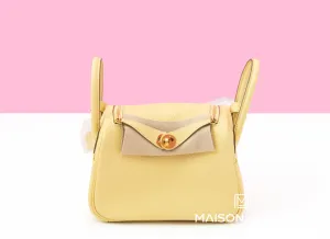 Hermes Mini Lindy 20 Jaune Poussin Clemence Gold Hardware
