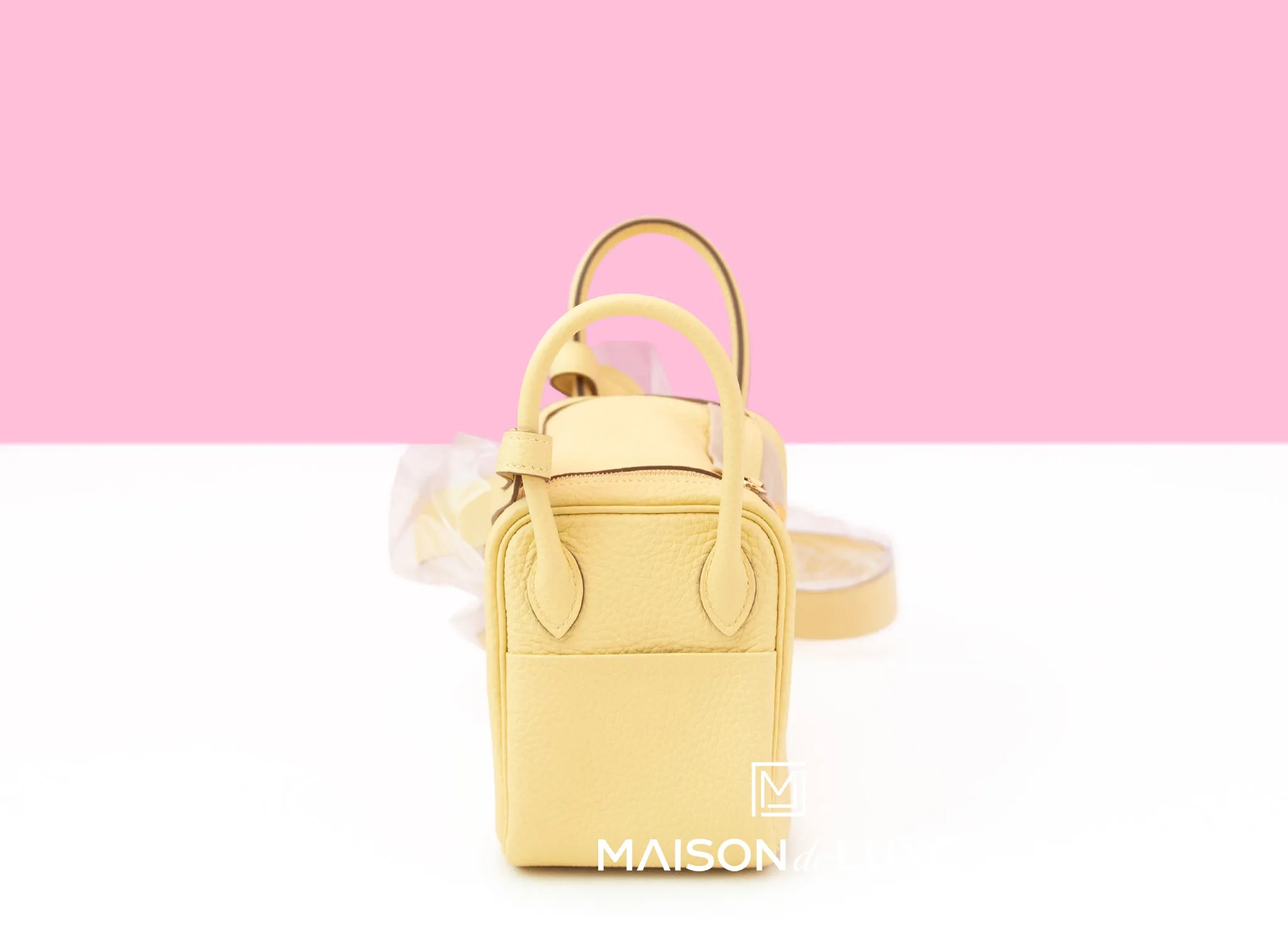 Hermes Mini Lindy 20 Jaune Poussin Clemence Gold Hardware
