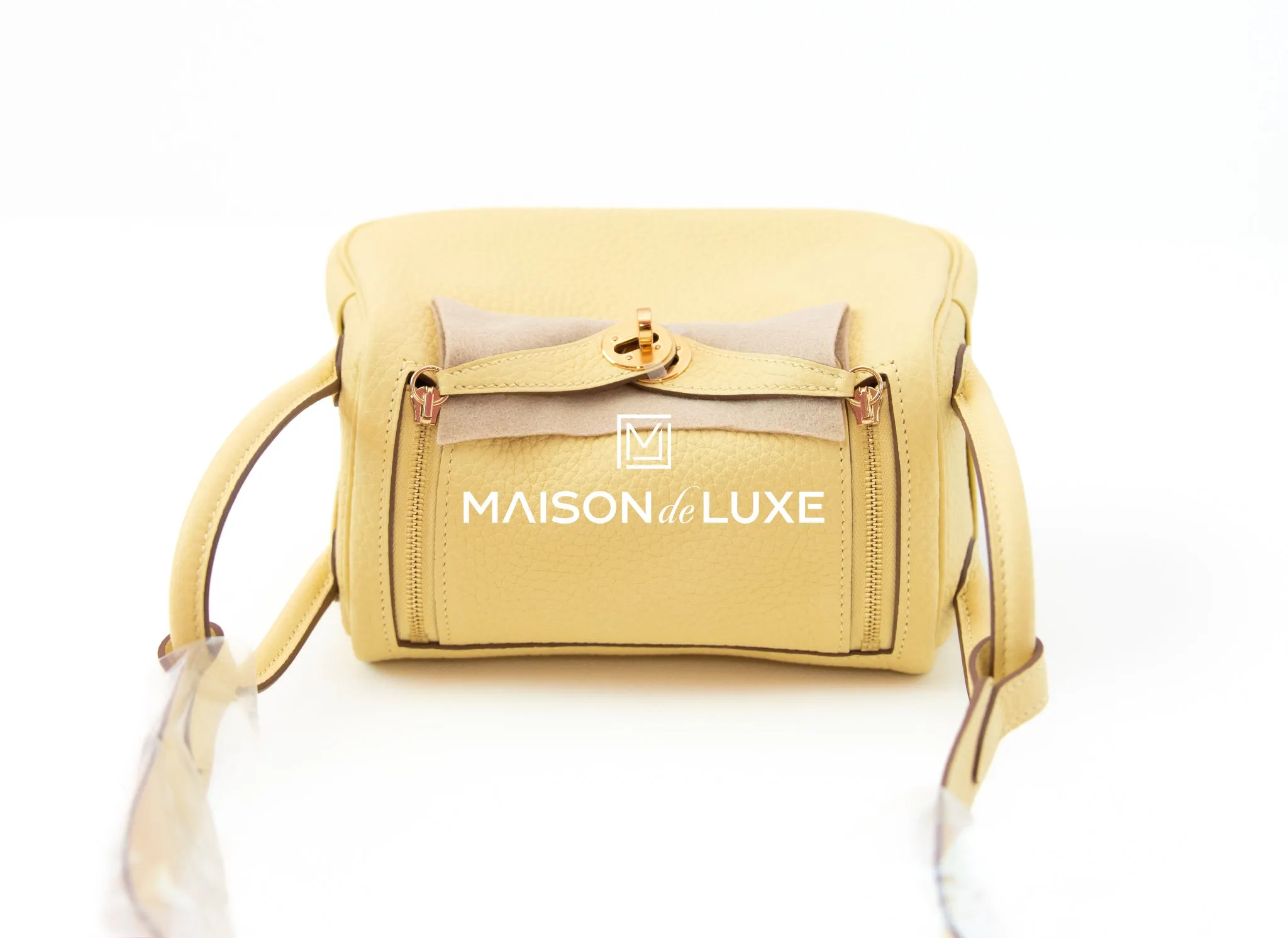 Hermes Mini Lindy 20 Jaune Poussin Clemence Gold Hardware
