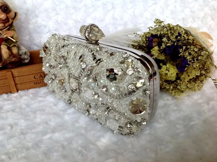 High-end Luxury Heavy Hand-stitched Flash Crystal Hard Shell Clutch Bag Evening Bag Bridal Bag