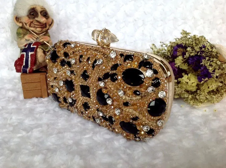 High-end Luxury Heavy Hand-stitched Flash Crystal Hard Shell Clutch Bag Evening Bag Bridal Bag