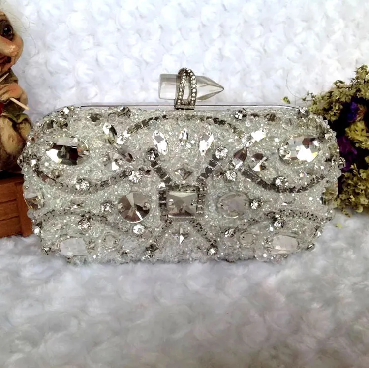 High-end Luxury Heavy Hand-stitched Flash Crystal Hard Shell Clutch Bag Evening Bag Bridal Bag