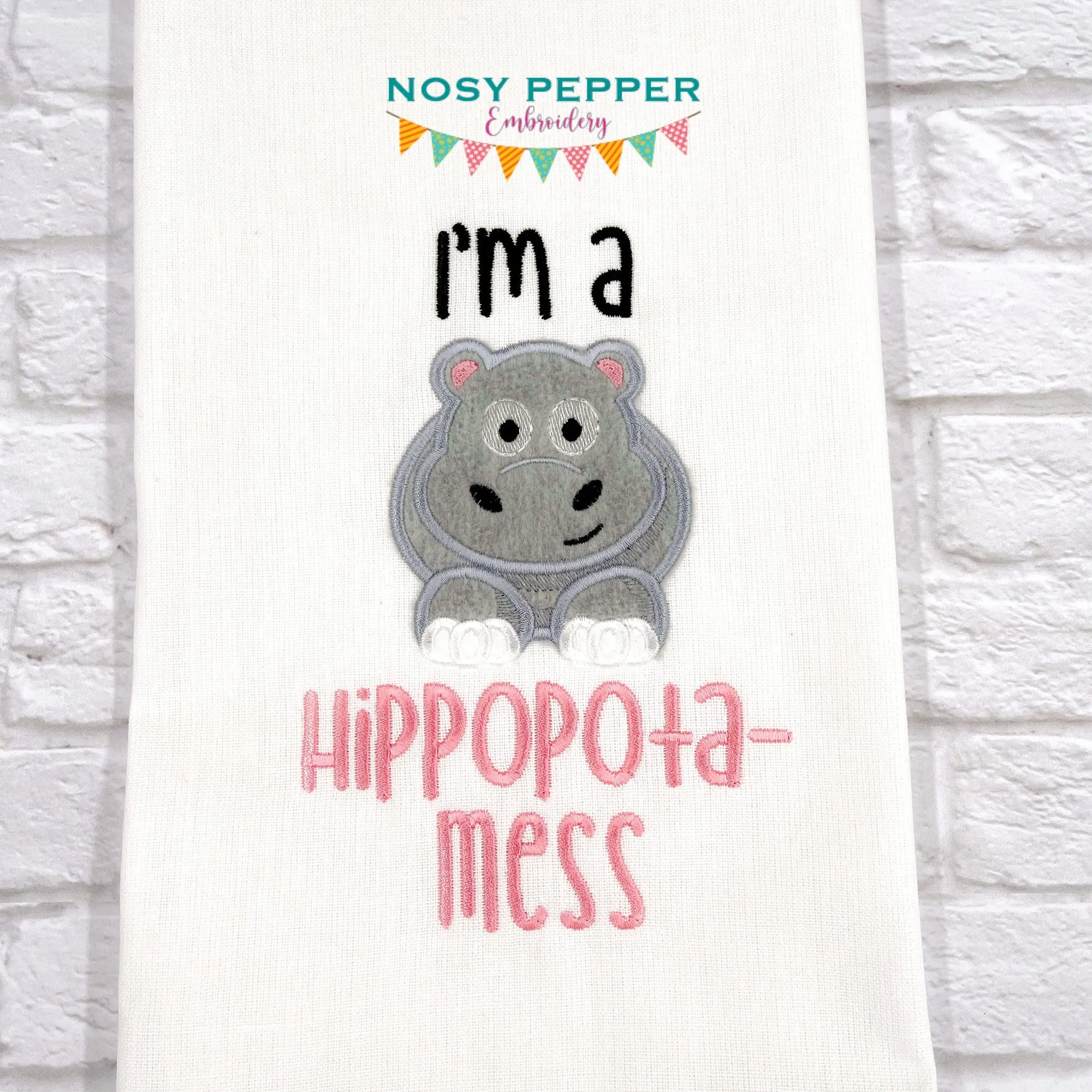 Hippopata-Mess Applique machine embroidery design (4 sizes included) DIGITAL DOWNLOAD