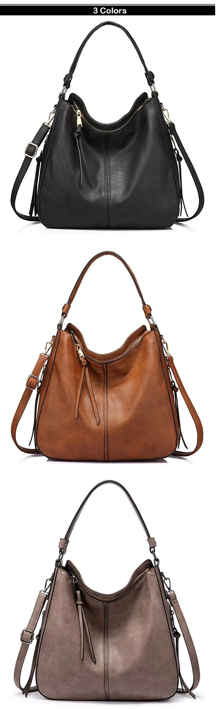 Hobo Leather Bags for Women【Brown/BLack/Grey Color】