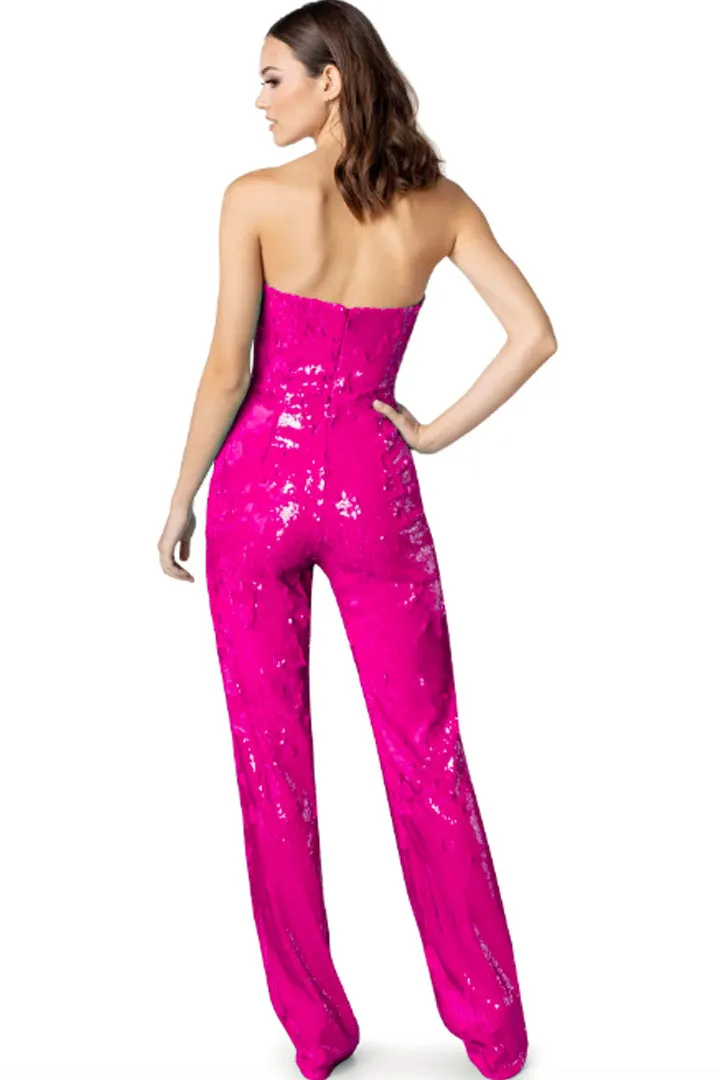 Hot Pink Sequin Jumpsuit by Dress The Population - RENTAL