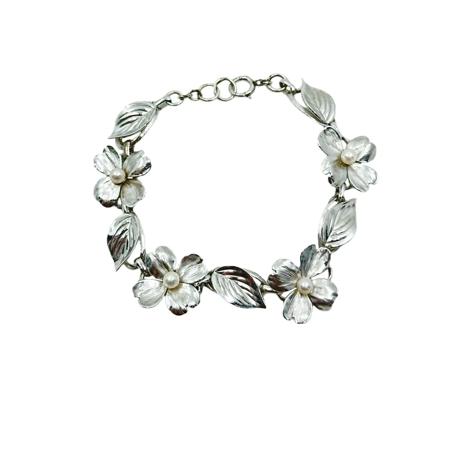 HSB Designer Dogwood Japanese Saltwater Akoya Cultured Pearl Link Flower Bracelet Harry S Bick - Sterling Silver