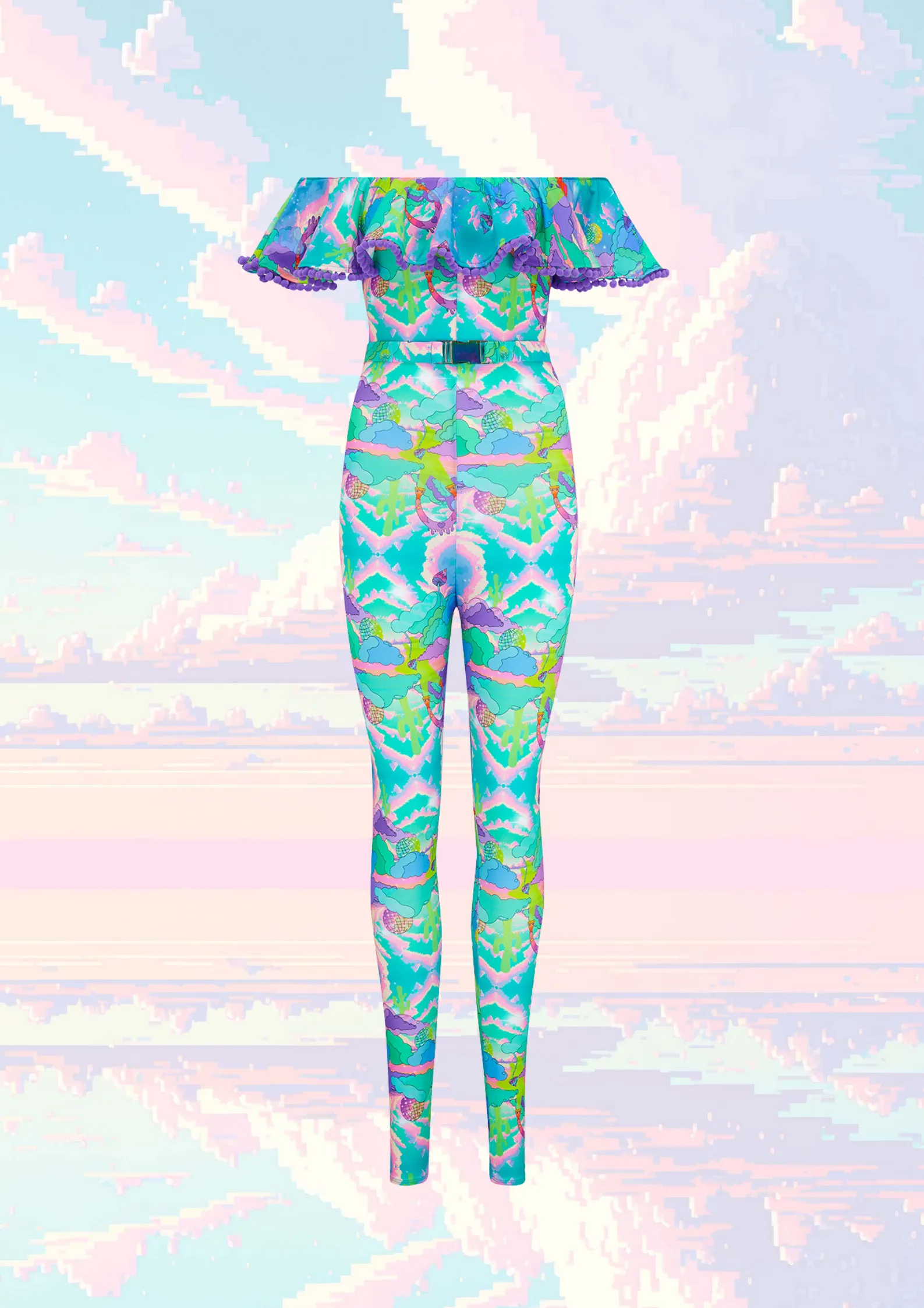 Intergalactic Rodeo Off The Shoulder Pom Pom Frill Catsuit