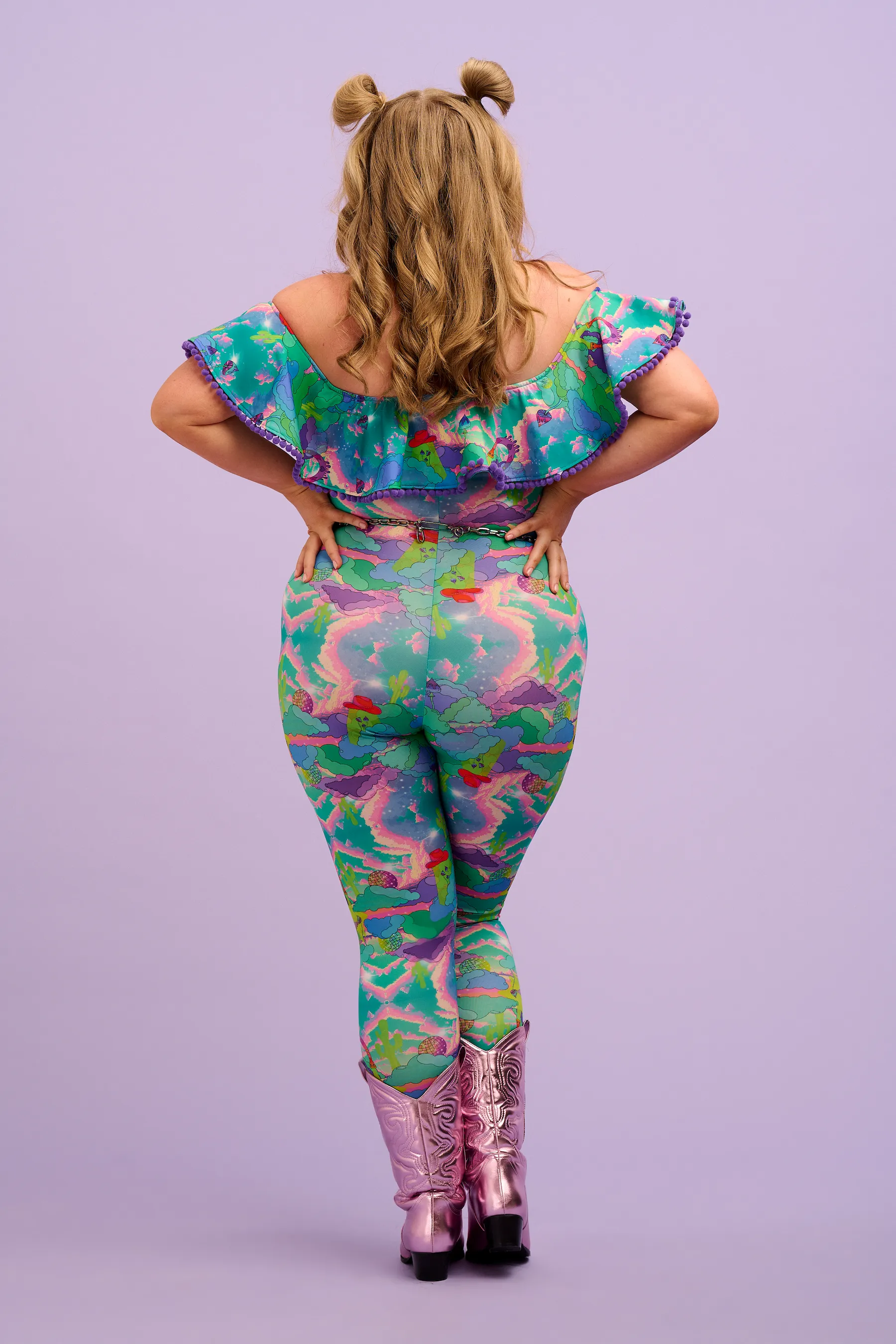 Intergalactic Rodeo Off The Shoulder Pom Pom Frill Catsuit