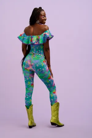 Intergalactic Rodeo Off The Shoulder Pom Pom Frill Catsuit
