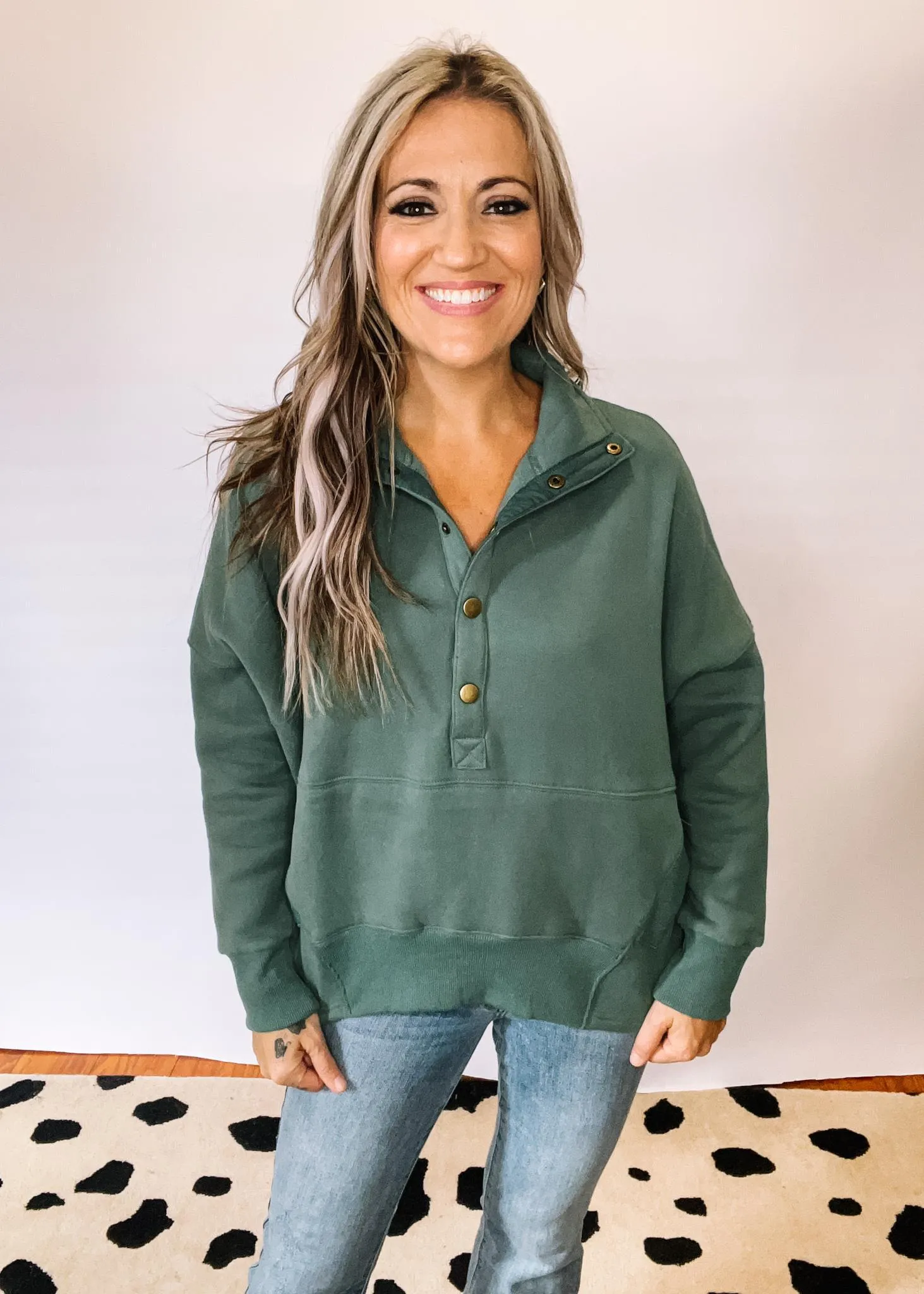 Jade High Pullover with Front Snap Buttons