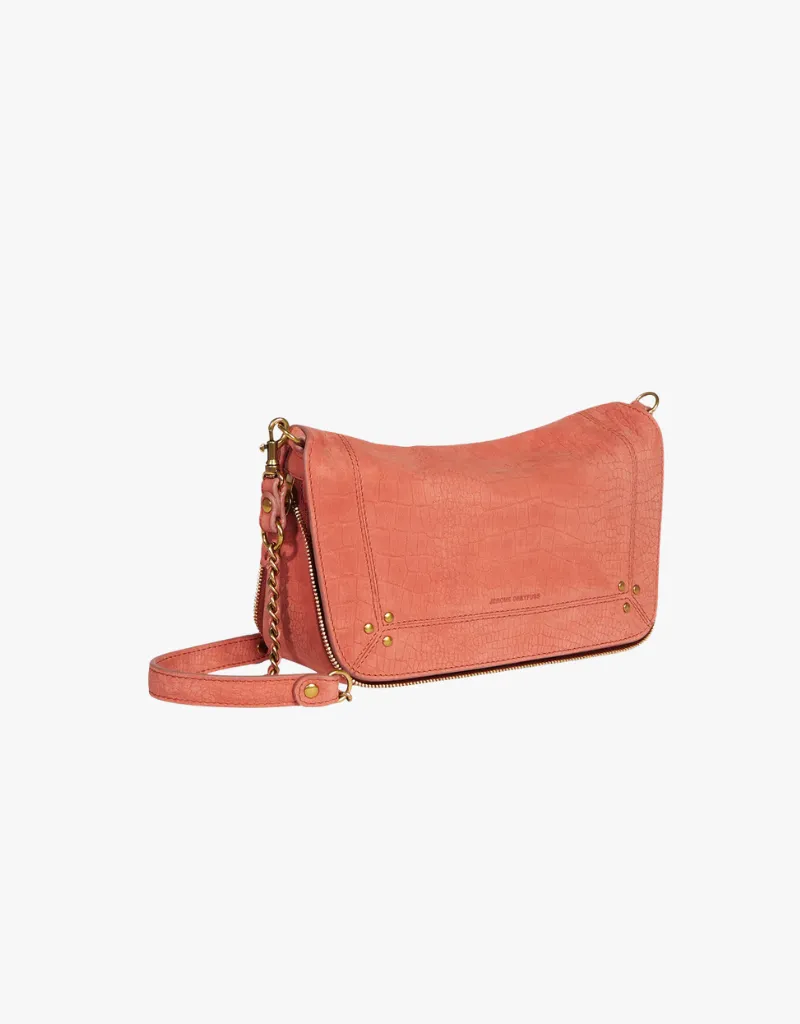Jerome Dreyfuss Bobi S Crossbody in Imprimé Croco Terracotta Taurillon