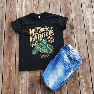 Juodi marškinėliai "MOTORCYCLE ADVENTURE“
