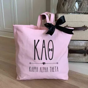Kappa Alpha Theta Pink Canvas Tote Bag with Black Bow