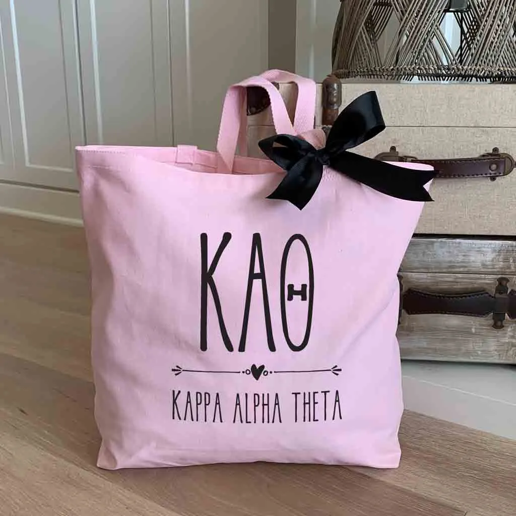 Kappa Alpha Theta Pink Canvas Tote Bag with Black Bow