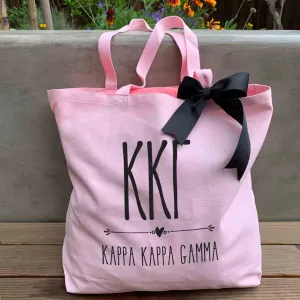 Kappa Kappa Gamma Pink Canvas Tote Bag with Black Bow