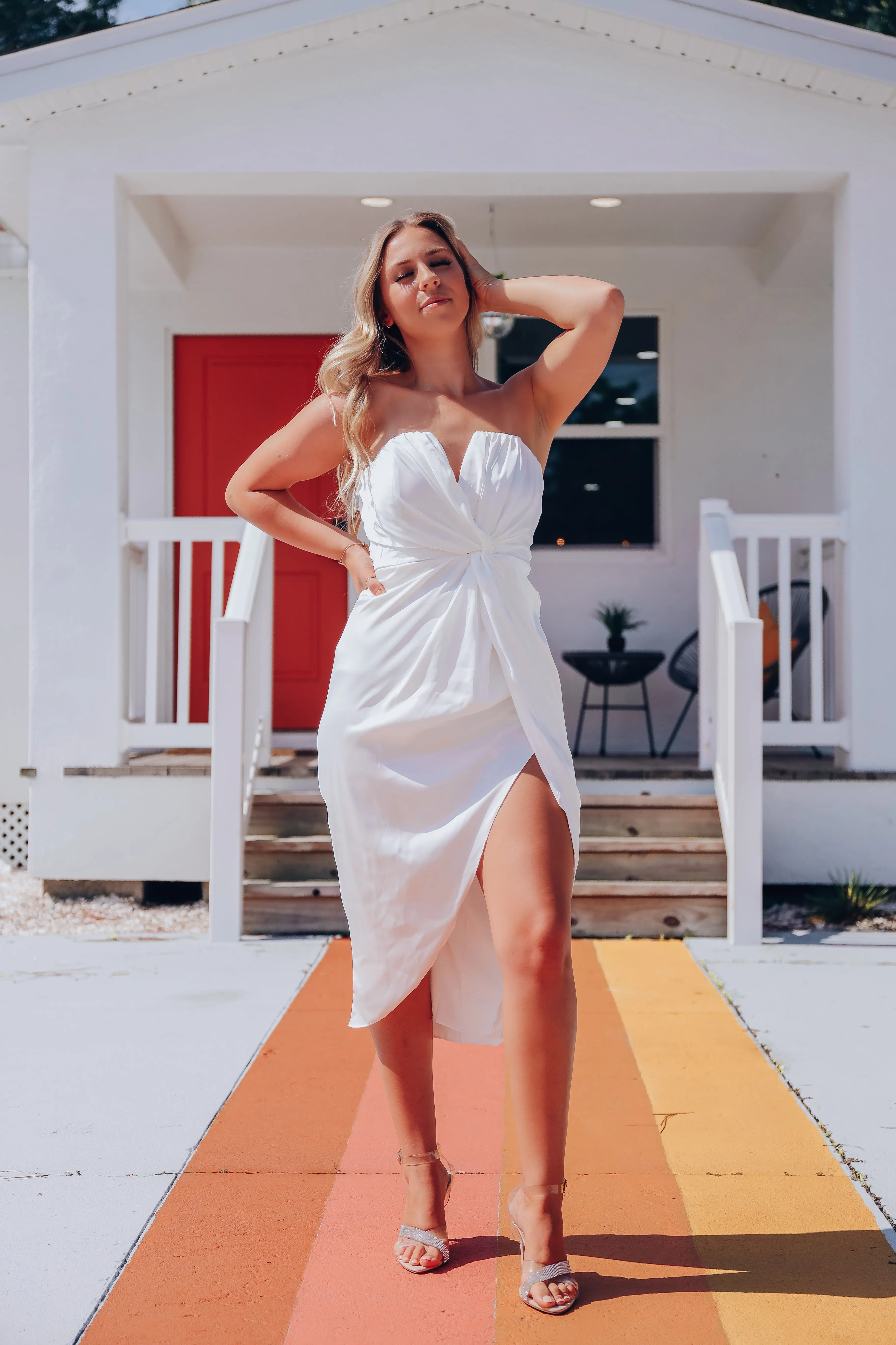 Katherine Twisted Strapless Midi Dress - White