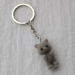 Kawaii Flocking Cat Keychain
