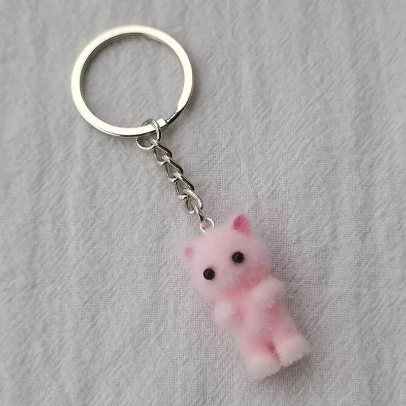 Kawaii Flocking Cat Keychain