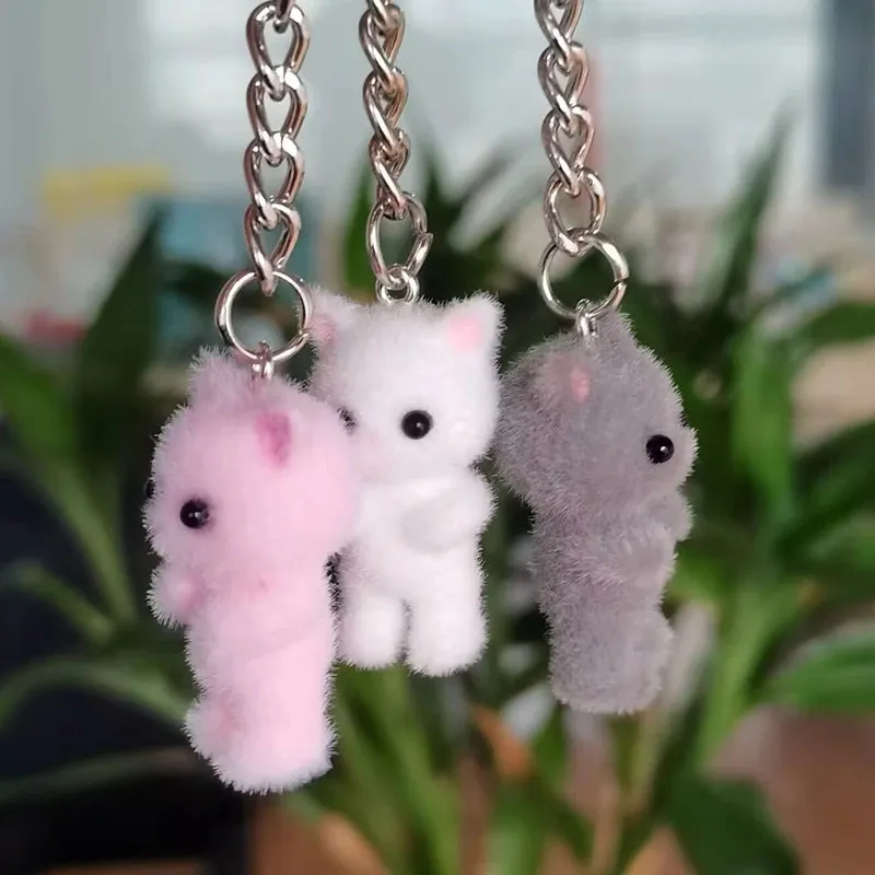 Kawaii Flocking Cat Keychain