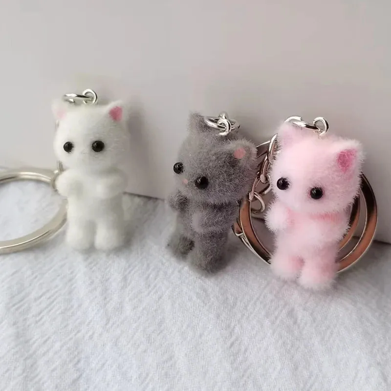 Kawaii Flocking Cat Keychain