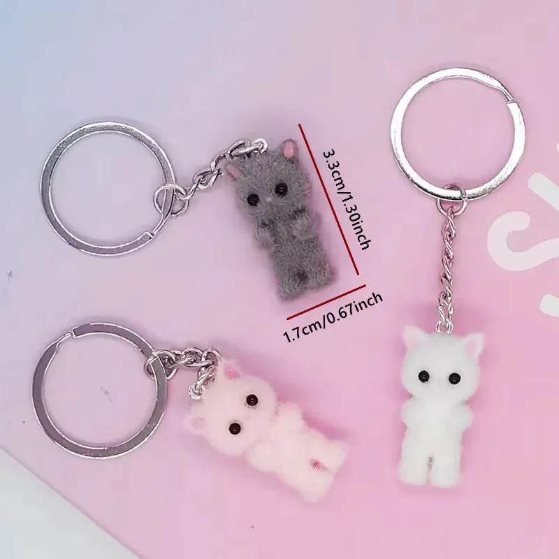 Kawaii Flocking Cat Keychain