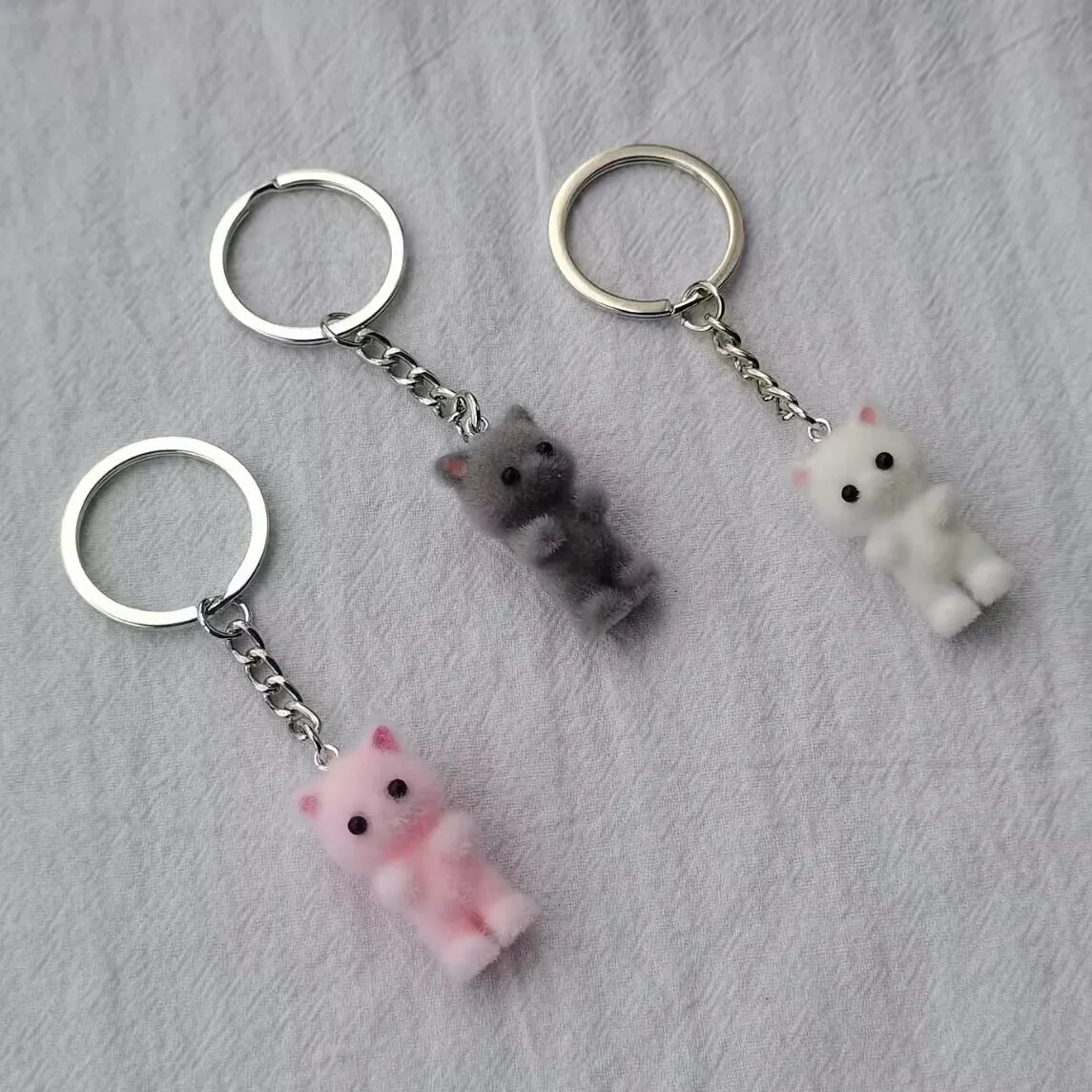 Kawaii Flocking Cat Keychain