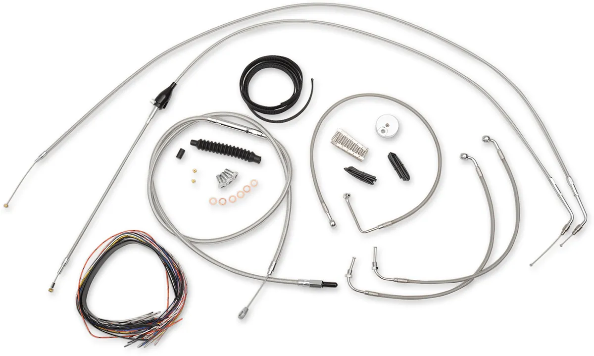 LA Choppers LA-8006KT2A-19 Complete Handlebar Cable/Brake & Clutch Line/Wire Kit - Stainless Braided