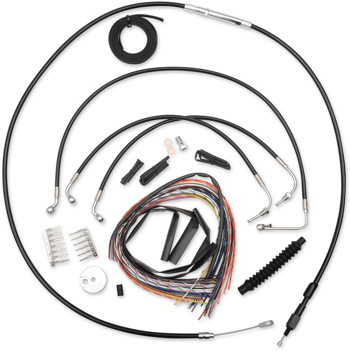 LA Choppers LA-8012KT2-16B Complete Handlebar Cable and Brake Line Kit - Black Vinyl/Stainless