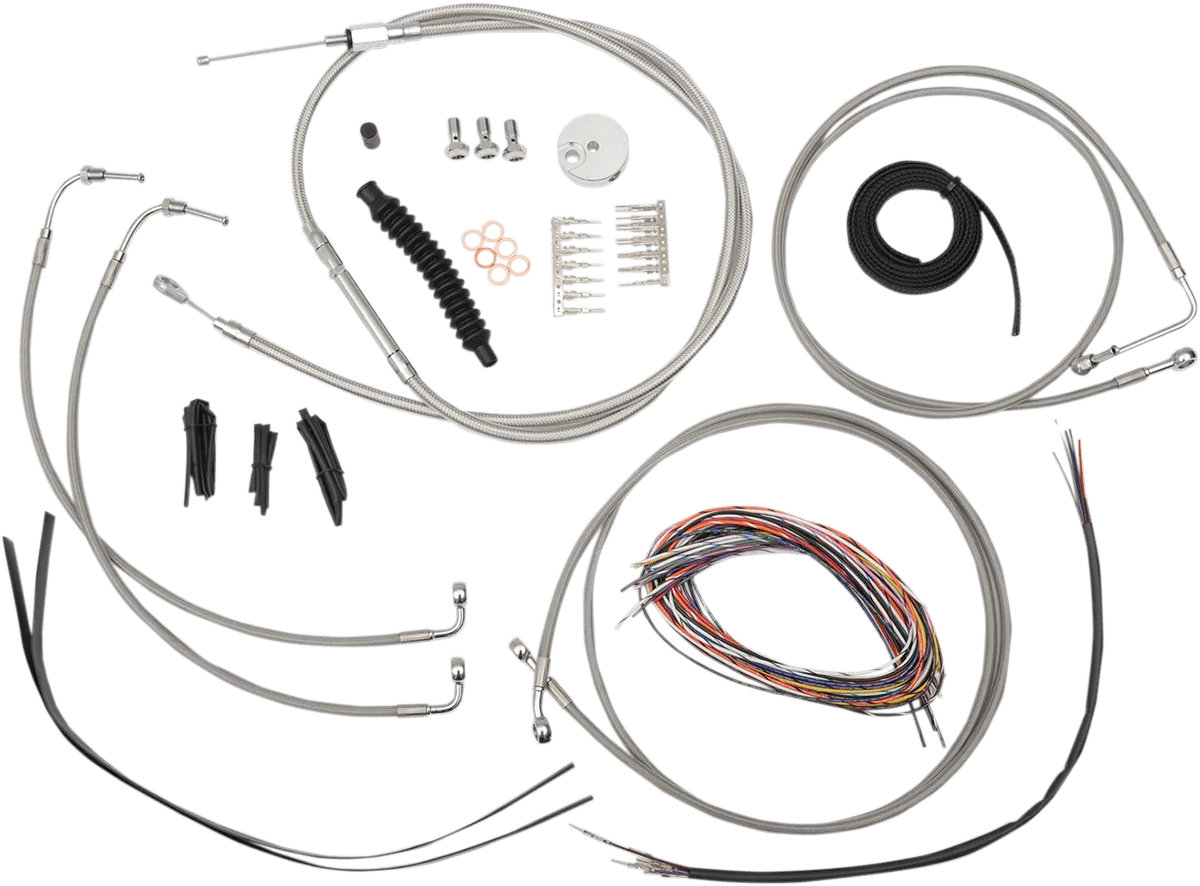 LA Choppers LA-8050KT2-19 Complete Handlebar Cable/Brake & Clutch Line/Wire Kit - Stainless Braided