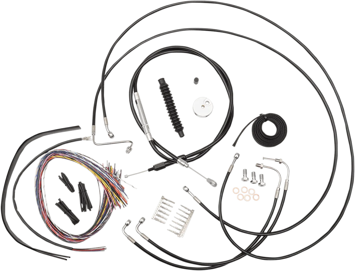 LA Choppers LA-8050KT2-19B Complete Handlebar Cable and Brake Line Kit - Black Vinyl/Stainless