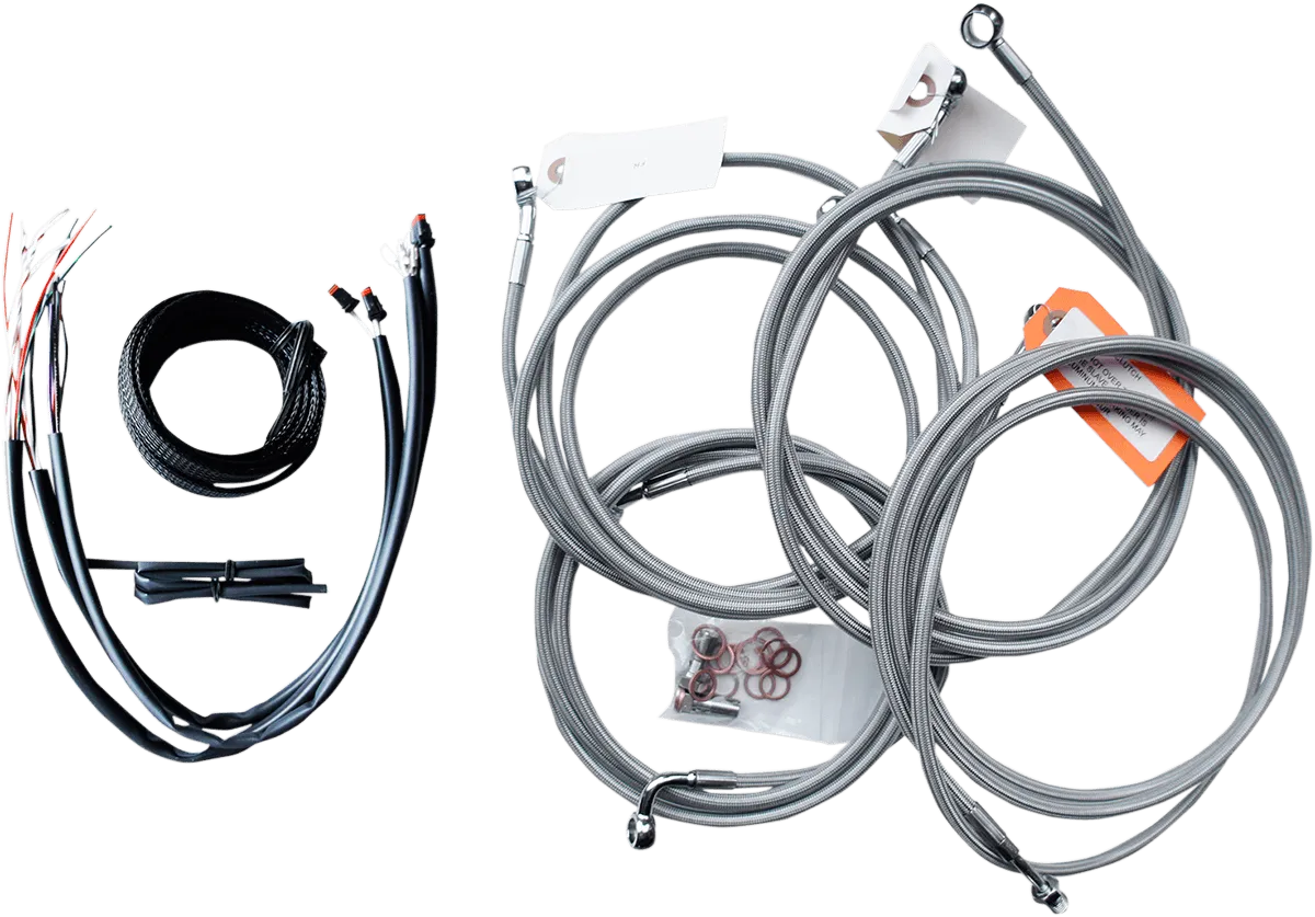 LA Choppers LA-8052KT2-16 Complete Handlebar Cable/Brake & Clutch Line/Wire Kit - Stainless Braided