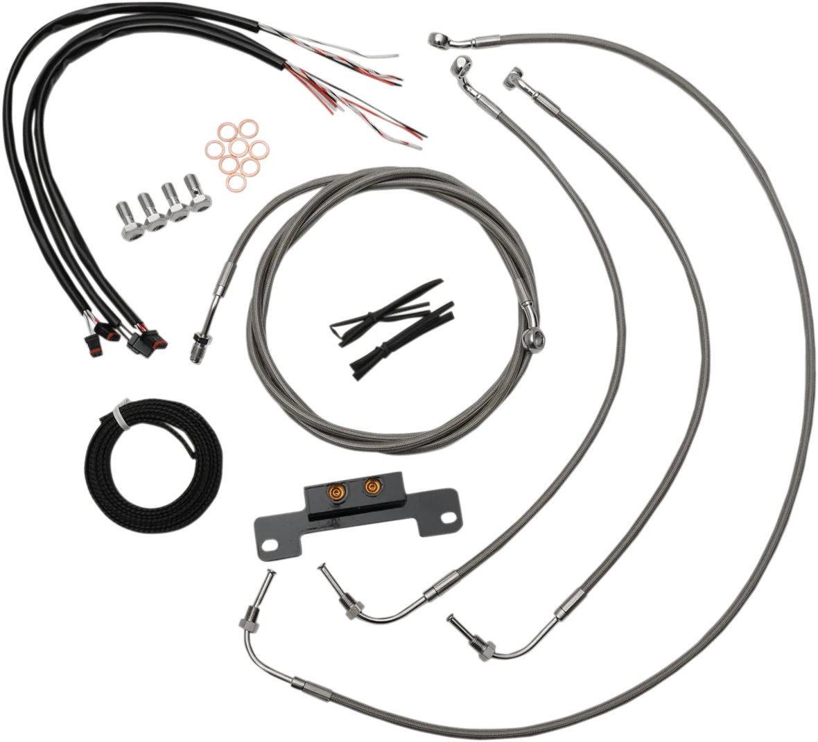 LA Choppers LA-8055KT2-16 Complete Handlebar Cable/Brake & Clutch Line/Wire Kit - Stainless Braided
