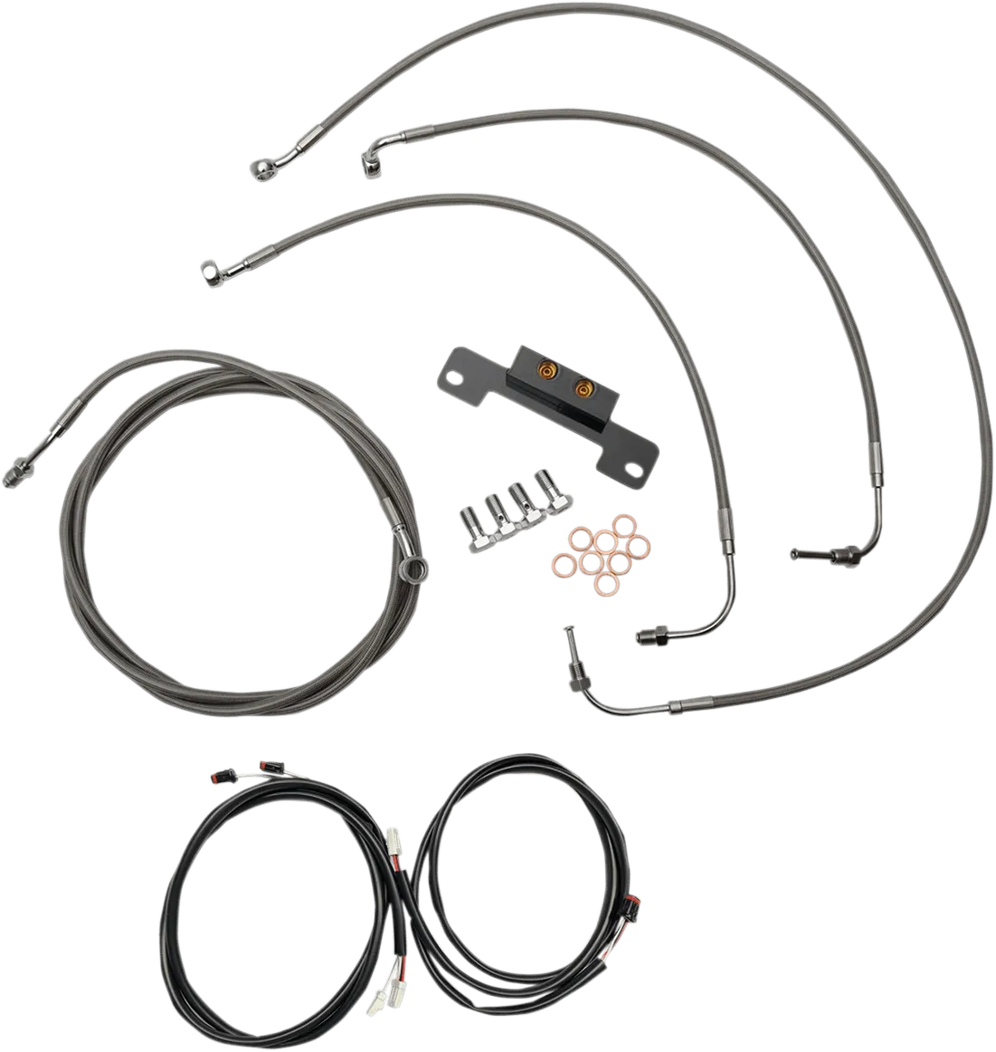 LA Choppers LA-8055KT3-19 Complete Handlebar Cable/Brake & Clutch Line/Wire Kit - Stainless Braided