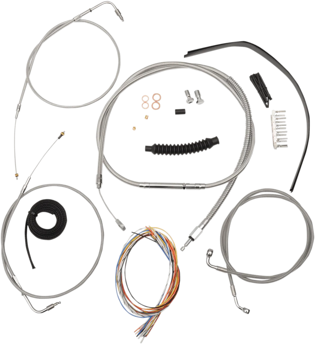 LA Choppers LA-8320KT2A-19 Complete Handlebar Cable/Brake & Clutch Line/Wire Kit - Stainless Braided