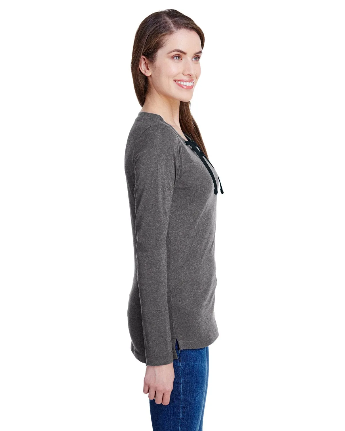LAT Ladies Long Sleeve Fine Jersey Lace-Up T-Shirt