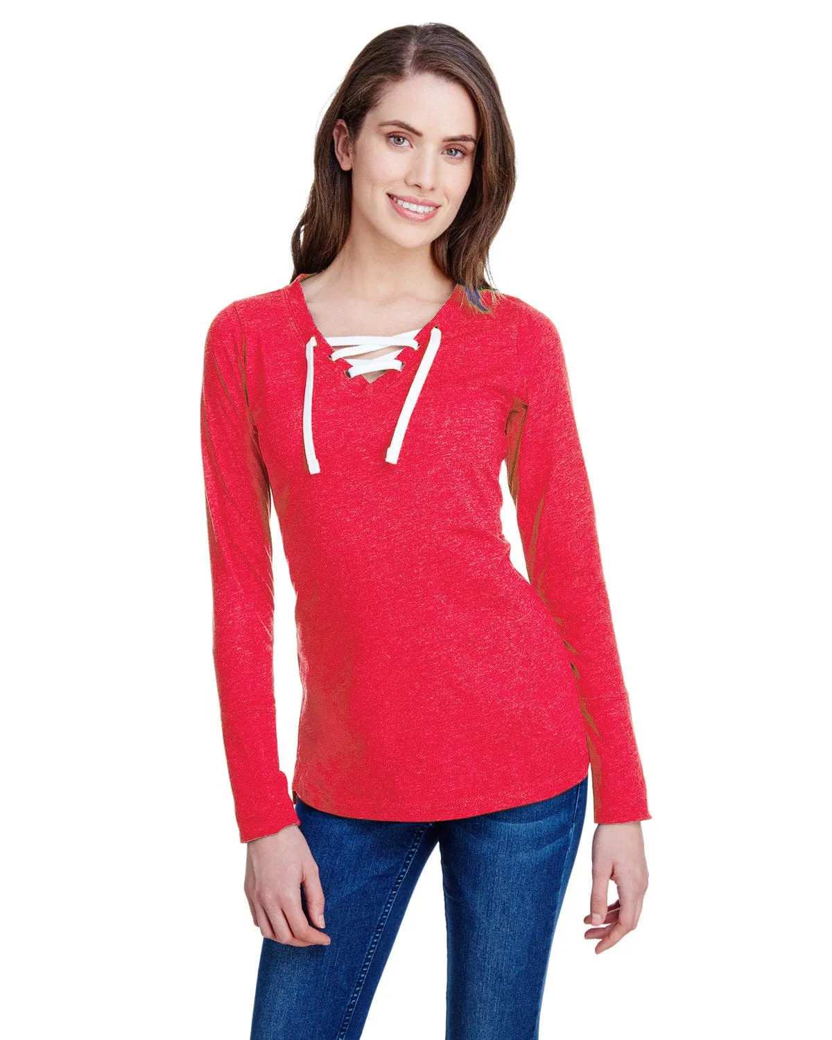 LAT Ladies Long Sleeve Fine Jersey Lace-Up T-Shirt