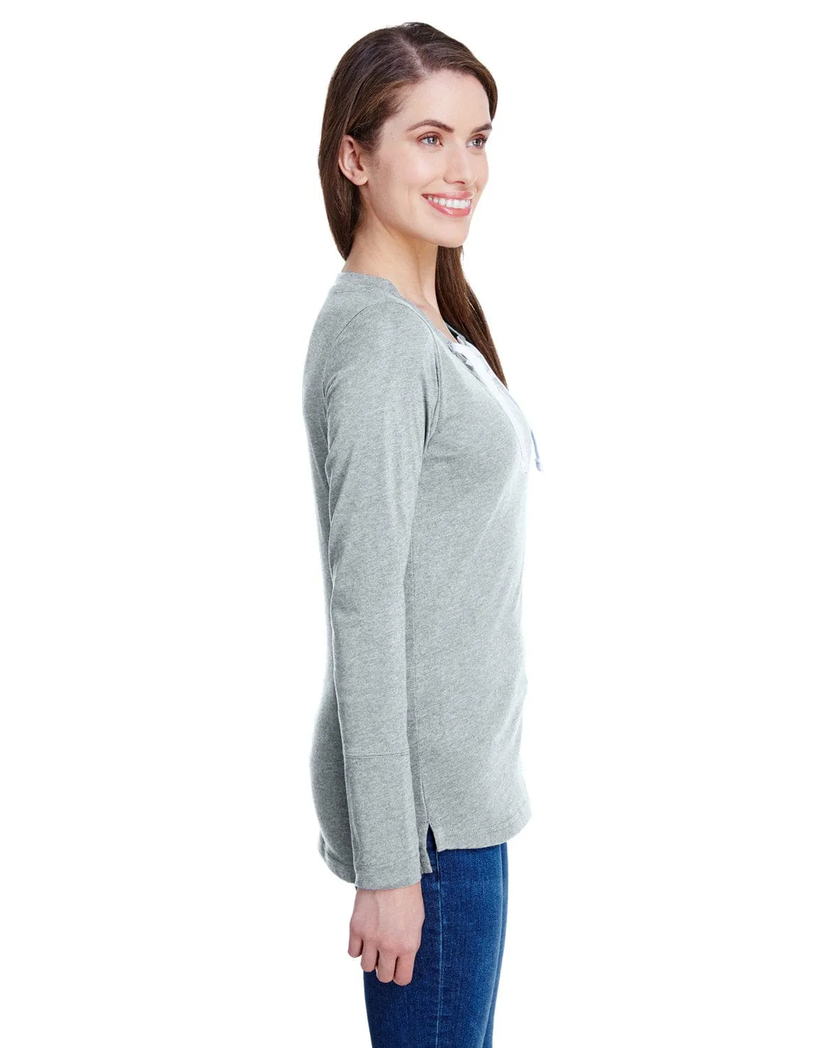 LAT Ladies Long Sleeve Fine Jersey Lace-Up T-Shirt