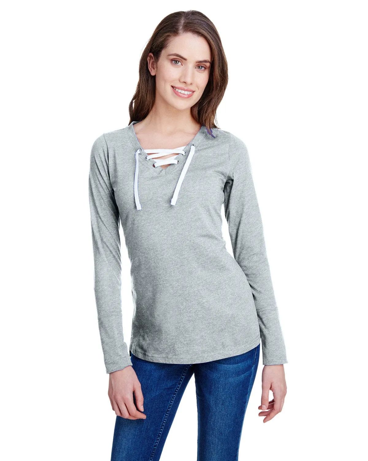 LAT Ladies Long Sleeve Fine Jersey Lace-Up T-Shirt