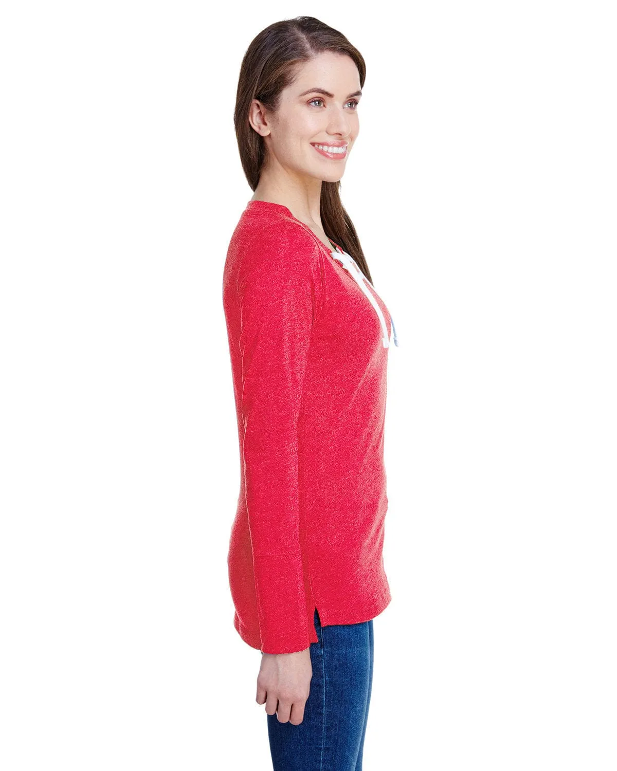 LAT Ladies Long Sleeve Fine Jersey Lace-Up T-Shirt