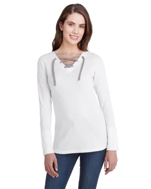 LAT Ladies Long Sleeve Fine Jersey Lace-Up T-Shirt