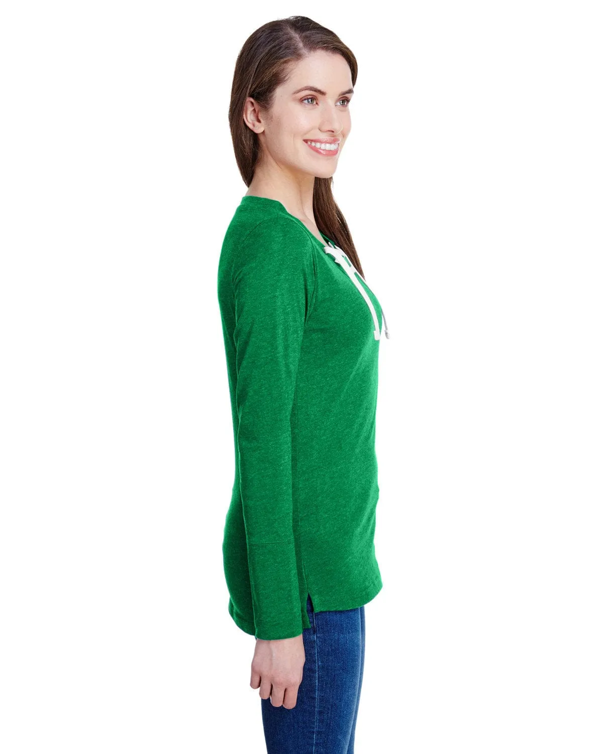 LAT Ladies Long Sleeve Fine Jersey Lace-Up T-Shirt