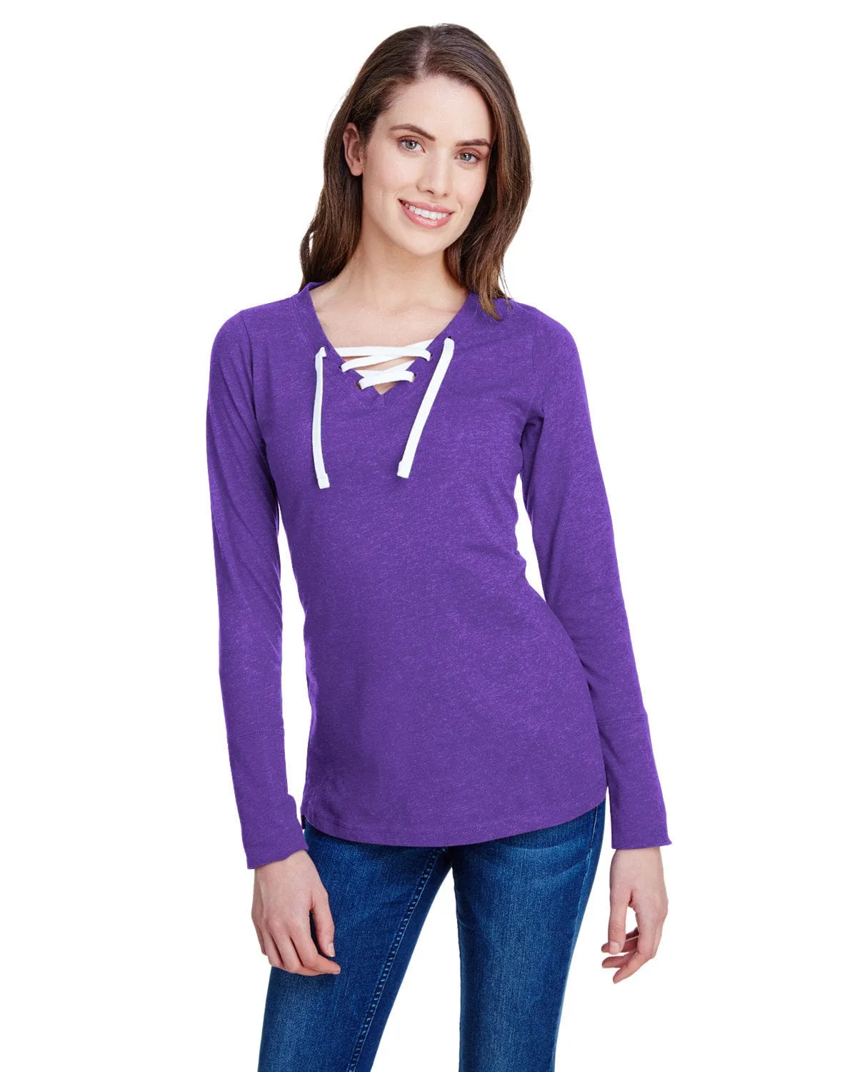 LAT Ladies Long Sleeve Fine Jersey Lace-Up T-Shirt