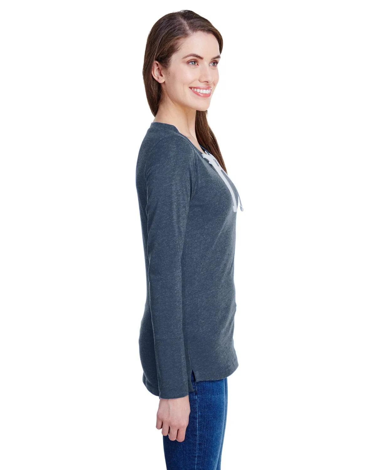 LAT Ladies Long Sleeve Fine Jersey Lace-Up T-Shirt