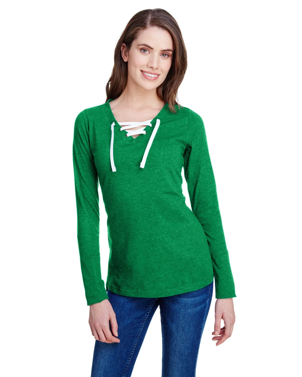 LAT Ladies Long Sleeve Fine Jersey Lace-Up T-Shirt