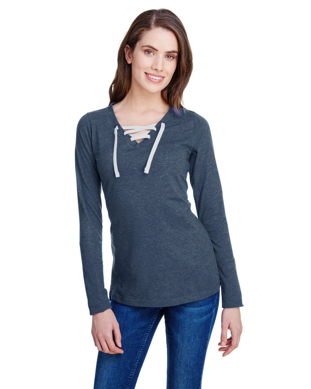 LAT Ladies Long Sleeve Fine Jersey Lace-Up T-Shirt