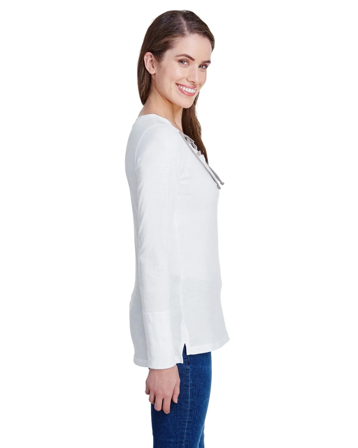 LAT Ladies Long Sleeve Fine Jersey Lace-Up T-Shirt