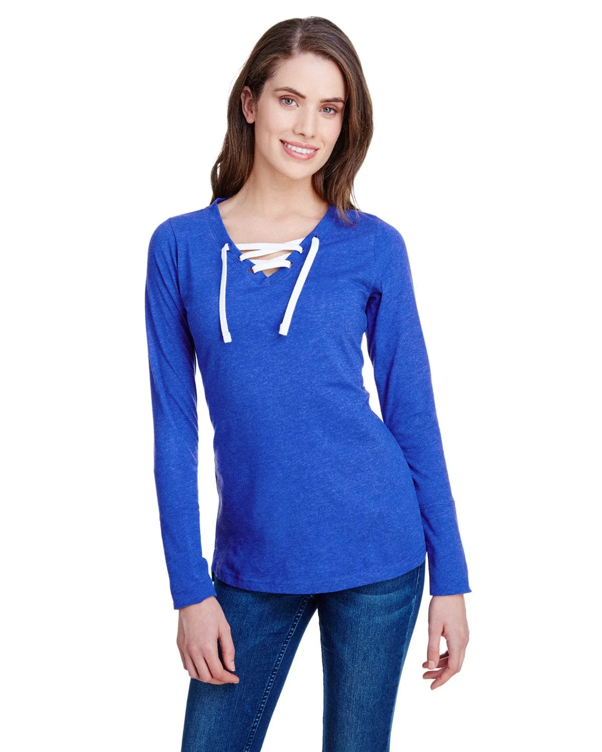 LAT Ladies Long Sleeve Fine Jersey Lace-Up T-Shirt